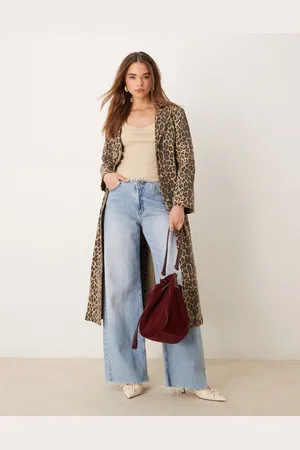 Never Fully Dressed – Longline-Jacke aus Denim mit Leopardenprint