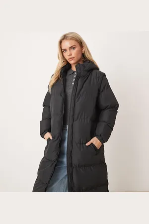 Brave Soul Petite – Wattierte Maxi-Jacke in mit Kapuze und abnehmbaren Ärmeln