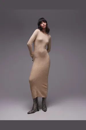 MANGO – Leichtes Midikleid in Beige mit U-Boot-Ausschnitt