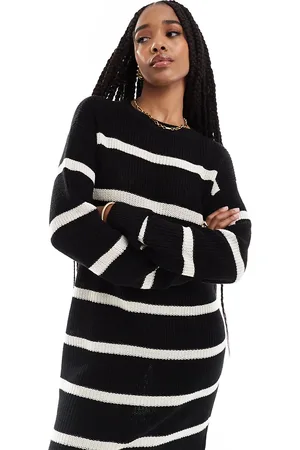 Noisy May – Locker sitzendes Strickkleid in Schwarz mit cremefarbenen Streifen