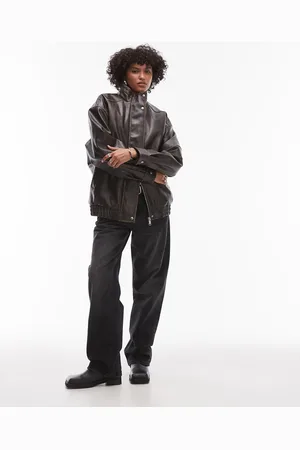 Topshop – Super-Oversize-Bomberjacke aus Kunstleder mit Teddy-Futter