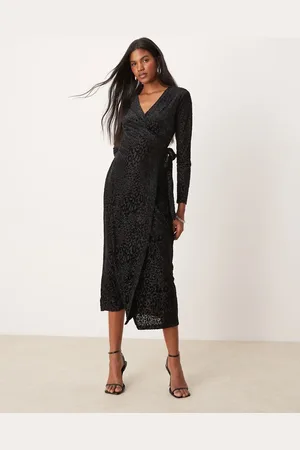 Never Fully Dressed – Midaxi-Wickelkleid aus Ausbrennersamt in