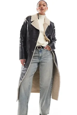 Brave Soul Tall – Longline-Trenchcoat in mit Lammfellimitat