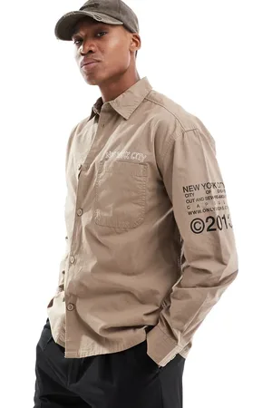 Only & Sons – Locker geschnittenes Shirt in Beige mit Print mit „NYC“-Prints
