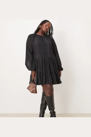 ASOS ASOS DESIGN Curve – Hochgeschlossenes Jacquard-Minikleid in mit Ausbrennermuster und Godet mit Bogenkante