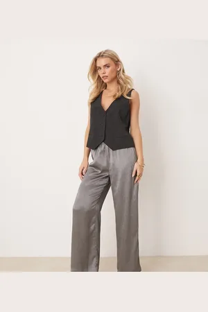 JDY – Hose in Metallic-Silber mit weitem Bein