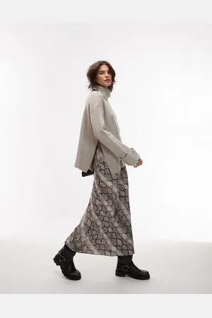 MANGO – Grauer Midirock mit Schlangenmuster