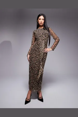 Never Fully Dressed – Midaxi-Kleid aus Netzstoff mit gebundener Vorderseite und Leopardenmuster
