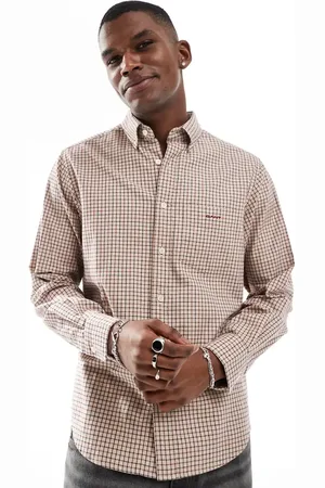 GANT – Tattersall – Hemd in Beige mit Logo