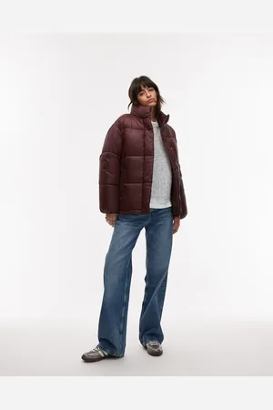 MANGO – Puffermantel in Burgunderrot mit lockerem Oversize-Schnitt und Kragen