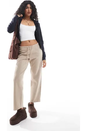 Pull&Bear – Jogginghose in verwaschenem Beige mit weitem Bein