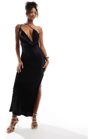 SNDYS – Satin-Maxikleid in mit Riemchen hinten und hohem Schlitz
