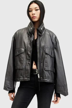 AllSaints – Clay – Locker geschnittene Utility-Lederjacke in