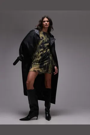 Topshop – Minikleid mit Knitterstruktur und verwischtem Muster