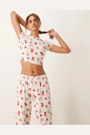 Urban Threads – Polyester-Pyjama mit Cowboystiefel-Print aus T-Shirt und Hose
