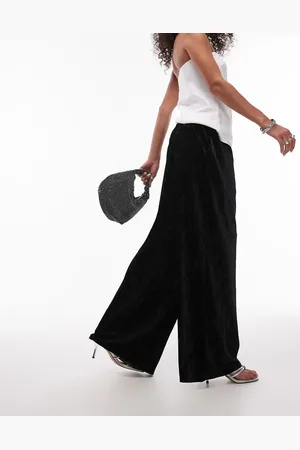 Topshop – Hose aus Knittersamt in mit weitem Bein und schmalem Bund