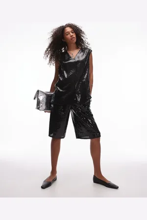 Topshop – Knielange Pailletten-Shorts in , Kombiteil