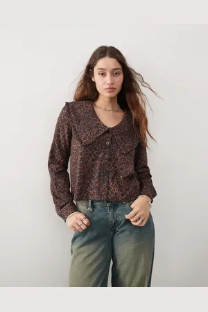 Daisy Street – Kastige Bluse mit akzentuiertem Kragen und Leopardenmuster