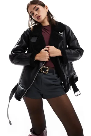 Pull&Bear – Pilotenjacke aus Kunstleder in mit Oversize-Passform