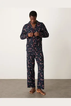 Urban Threads – Weihnachten – Set aus Polyester mit Zuckerstangenmuster aus langärmligem Hemd und Hose