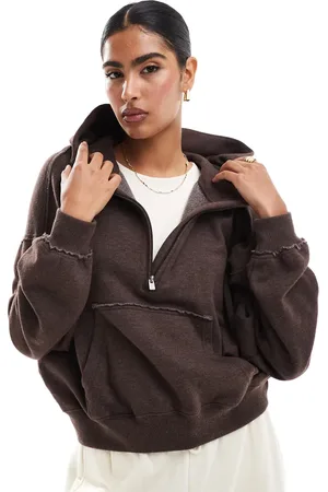 Hollister – Sweatshirt in Schokobraun mit Logo und durchgehendem Reißverschluss