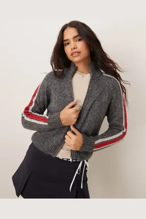 MANGO – Strickjacke in mit seitlichem Streifendetail und Reißverschluss