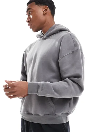Hollister – Kastiger Kapuzenpullover in grauer Waschung