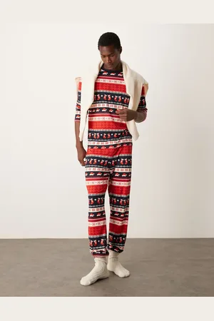 Urban Threads – Weihnachtspyjama aus Polyester mit Norwegermuster aus langärmligem Shirt und Hose