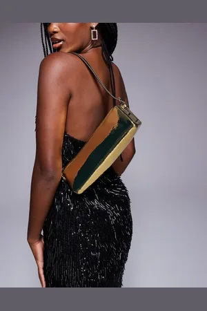 ASOS – Längliche kastige Schultertasche in Gold