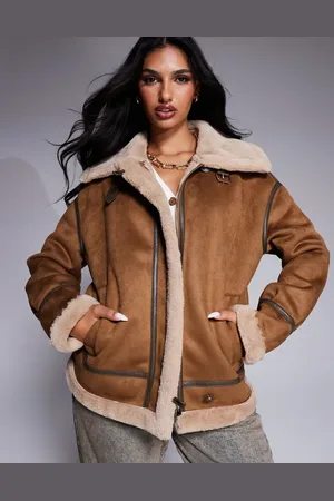 Morgan – Jacke in Wildleder- und Lammfelloptik in Hellbraun