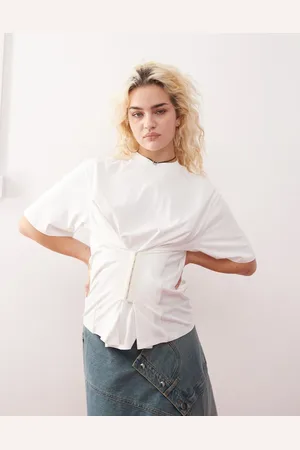 Monki – Oversize-T-Shirt in mit Korsett-Taille
