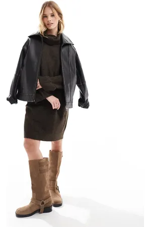 VERO MODA – Mini-Strickkleid in Schokobraun mit Rollkragen