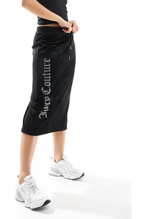 Juicy Couture – Midirock aus Velours in mit Logo