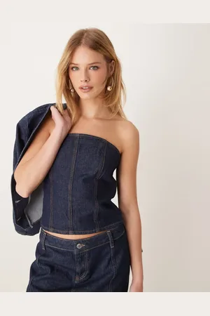 ASOS – Korsett-Oberteil aus Jeansstoff in Indigoblau