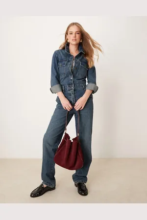 JDY – Langärmliger Jeans-Jumpsuit in mittelblauer Waschung