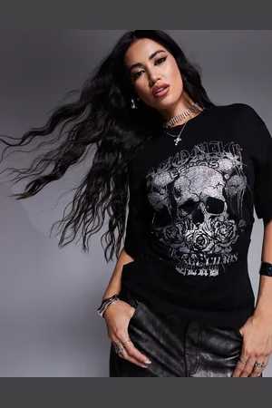 ASOS – T-Shirt in mit Hotfix-Totenkopf und Korsett-Detail in der Taille