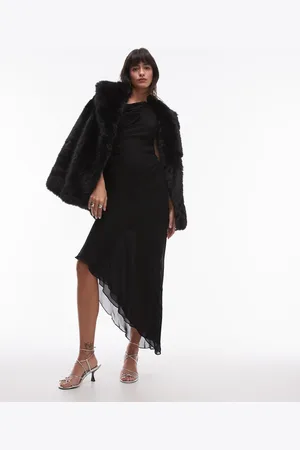 MANGO – Schulterfreies asymmetrisches Maxikleid in mit transparenter Überlage
