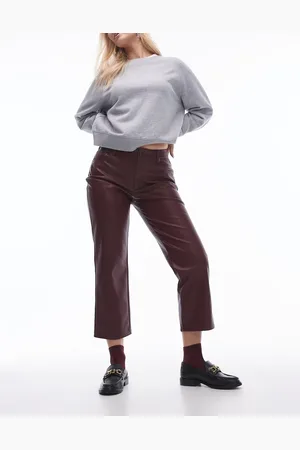Topshop – Hourglass– Knöchellange Kunstleder-Hose in Burgunderrot mit geradem Bein