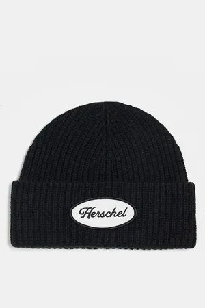 Herschel – Schwarze Strickmütze mit Logo-Aufnäher