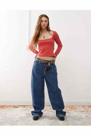 Reclaimed – Weite Jeans in Mittelblau mit niedrigem Bund