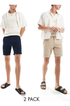 JACK & JONES – 2er-Pack Chino-Shorts in Marineblau und Hellbraun