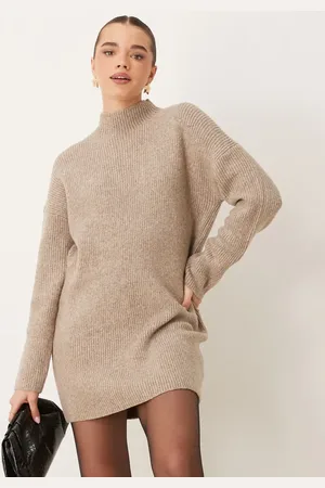 Abercrombie & Fitch – Strickkleid in Beige mit Rollkragen