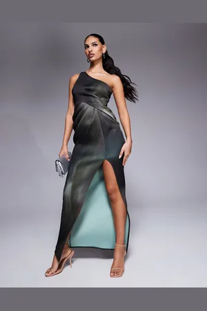 ASOS – Bodycon-Maxikleid mit dunklem, abstraktem Muster, One-Shoulder-Träger und Faltendetail