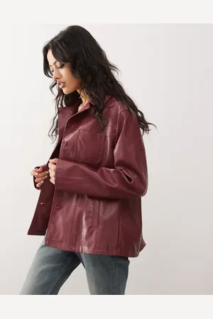 Reclaimed – Blazerjacke aus Kunstleder in Burgunderrot mit Abnutzungseffekten im Stil der 90er