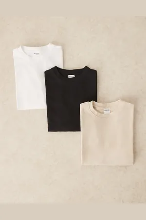SELECTED – 3er-Pack Oversize-T-Shirts in Schwarz, Weiß, Cremeweiß