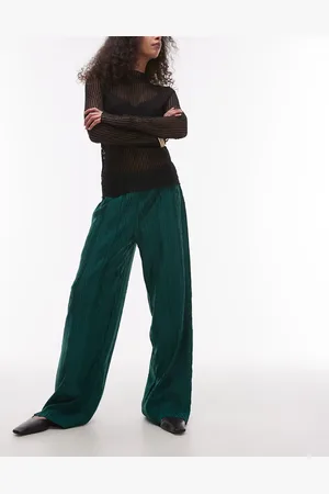 Topshop – Plissee-Hose in Tannengrün mit weitem Bein