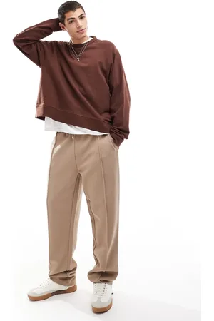 ASOS – Jogginghose in Greige mit geradem Schnitt und Biesendetail