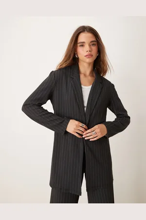 JDY – Longline-Blazer in Dunkelgrau mit Nadelstreifen