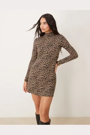New Look – Weiches, langärmliges Minikleid mit Leopardenmuster