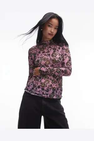 Topshop – Langärmliges Oberteil in mit Knitterstruktur und Blumenmuster